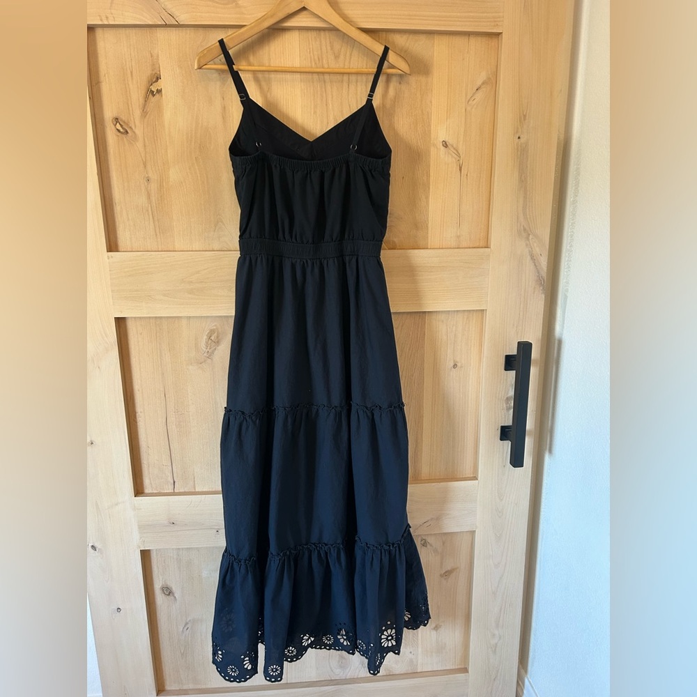 Splendid Black Maxi tiered wedding guest Spaghetti-Strap eyelet cotton Dress XS - Picture 3 of 6